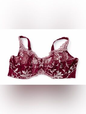 Soma 40DD Burgundy Lace‎ Unlined Underwire Bra Embroidered Floral